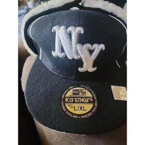 NEW KB Ethos New York‎ Yankees HAT Wool Dog Ear Trapper Cap MLB L/XL Excellent